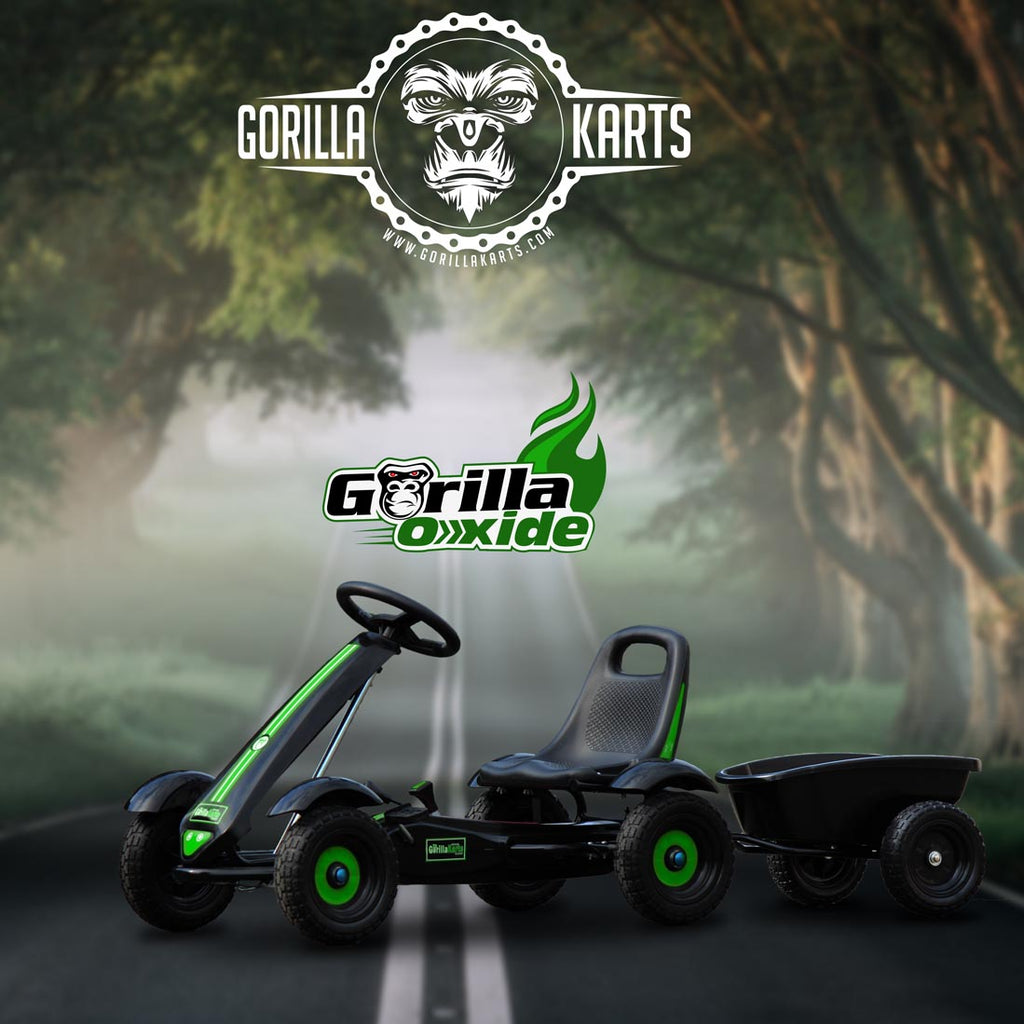 Gorilla Oxide Pedal go kart Green + Tipping Trailer